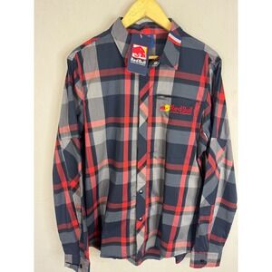 Red Bull Canada Distribution Mens Plaid Long Sleeve Shirt Navy Red M NWT